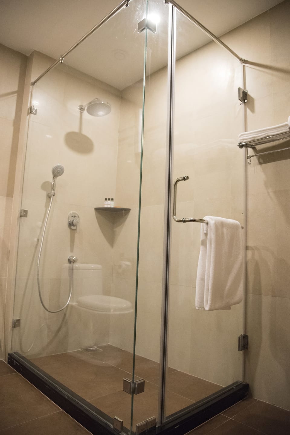 Shower, free toiletries, hair dryer, slippers