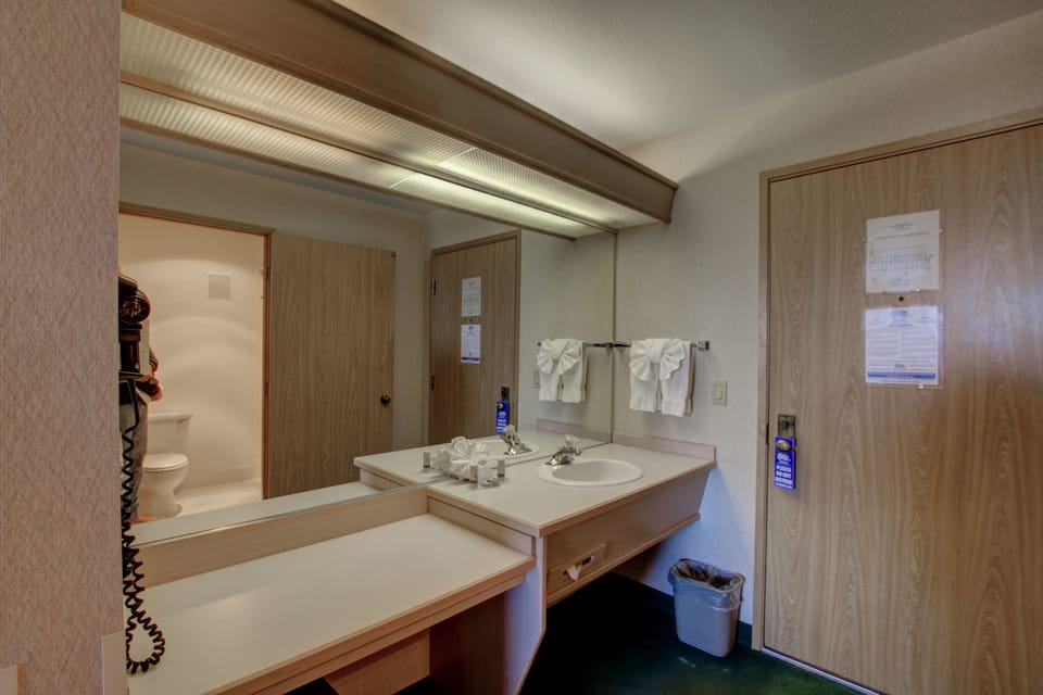 Combined shower/tub, free toiletries, hair dryer, towels
