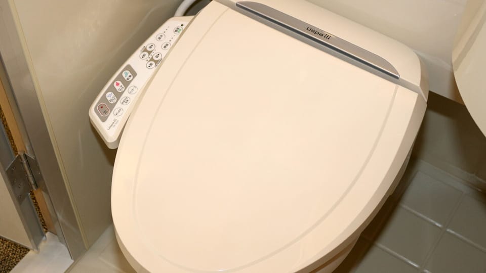 Combined shower/tub, electronic bidet, towels