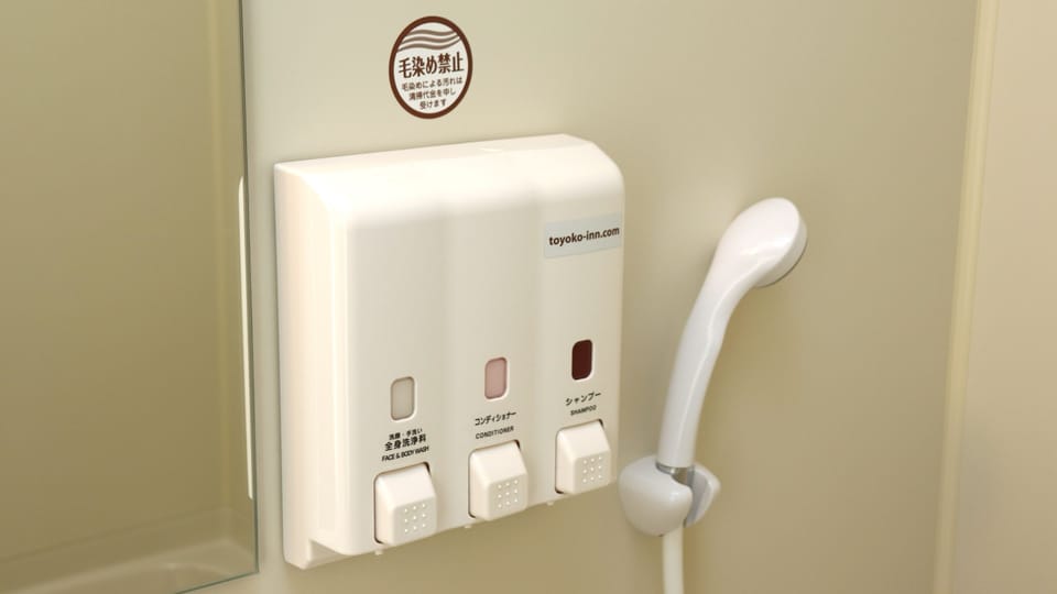 Combined shower/tub, hair dryer, slippers, electronic bidet