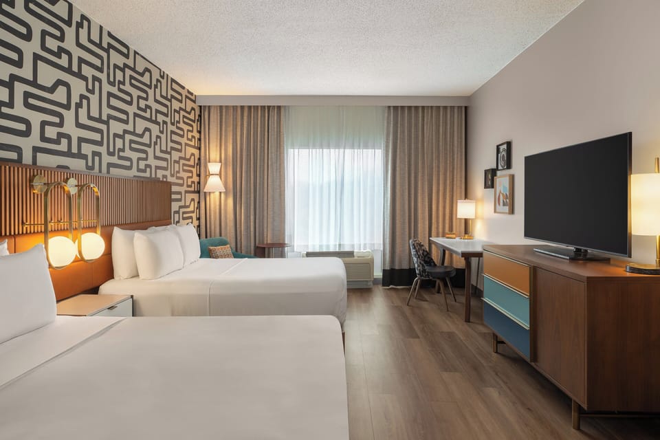 Standard Room, 2 Queen Beds | In-room safe, desk, blackout drapes, iron/ironing board