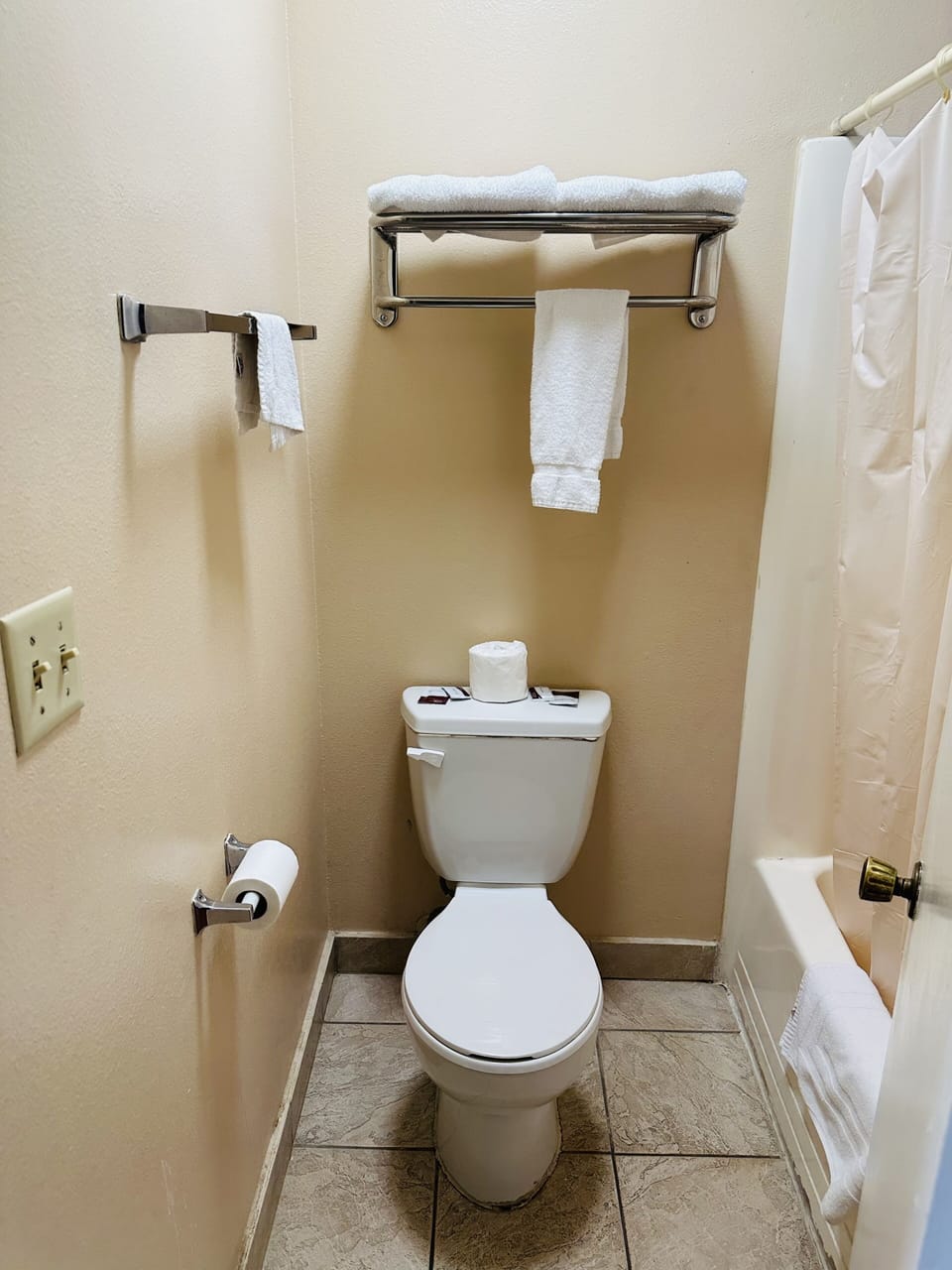 Combined shower/tub, towels
