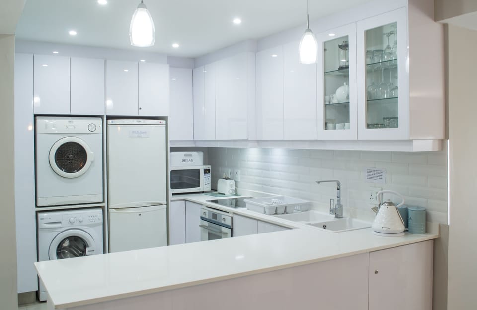 Family Apartment, 3 Bedrooms | Private kitchen | Full-size fridge, microwave, oven, stovetop