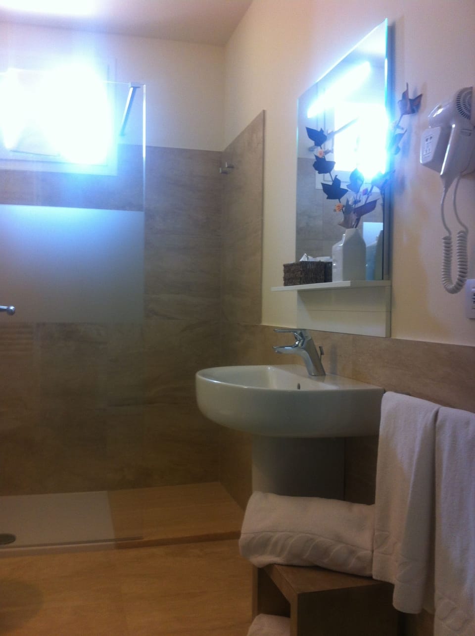 Shower, free toiletries, hair dryer, slippers