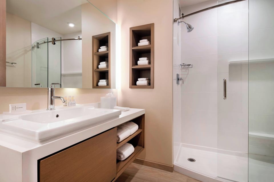 Shower, free toiletries, hair dryer, towels