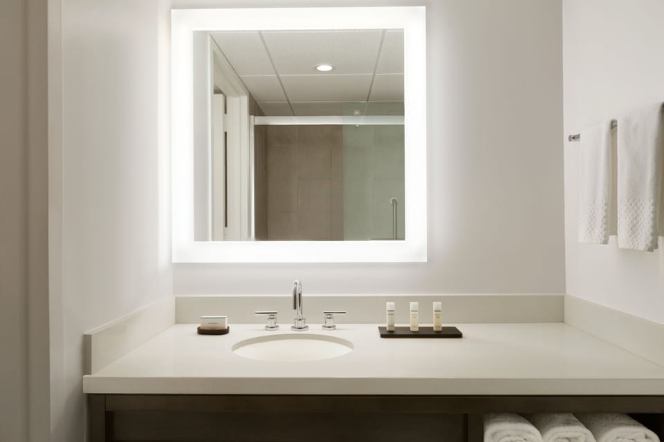 Combined shower/tub, free toiletries, hair dryer, towels
