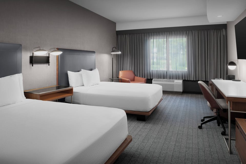 Room, 2 Queen Beds (Mobility/Hearing Access, Roll-In Shwr) | Premium bedding, desk, laptop workspace, blackout drapes