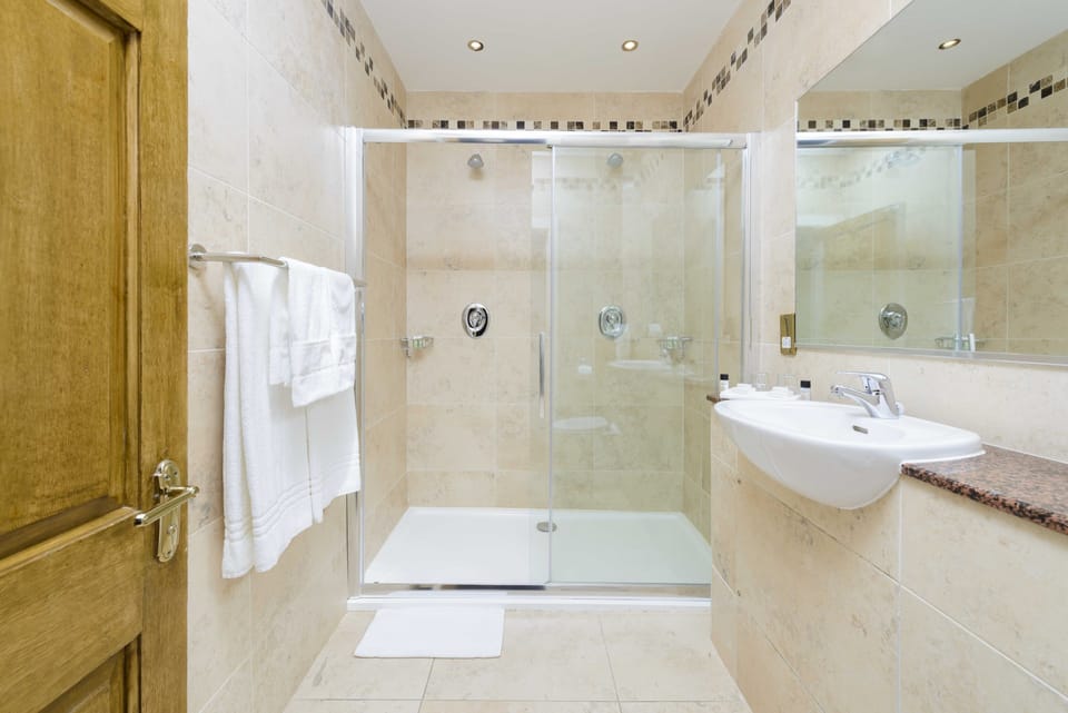 Shower, free toiletries, hair dryer, slippers
