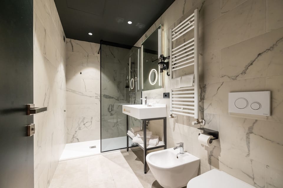Shower, free toiletries, hair dryer, towels