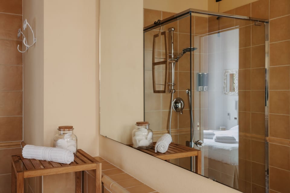 Shower, free toiletries, hair dryer, bidet