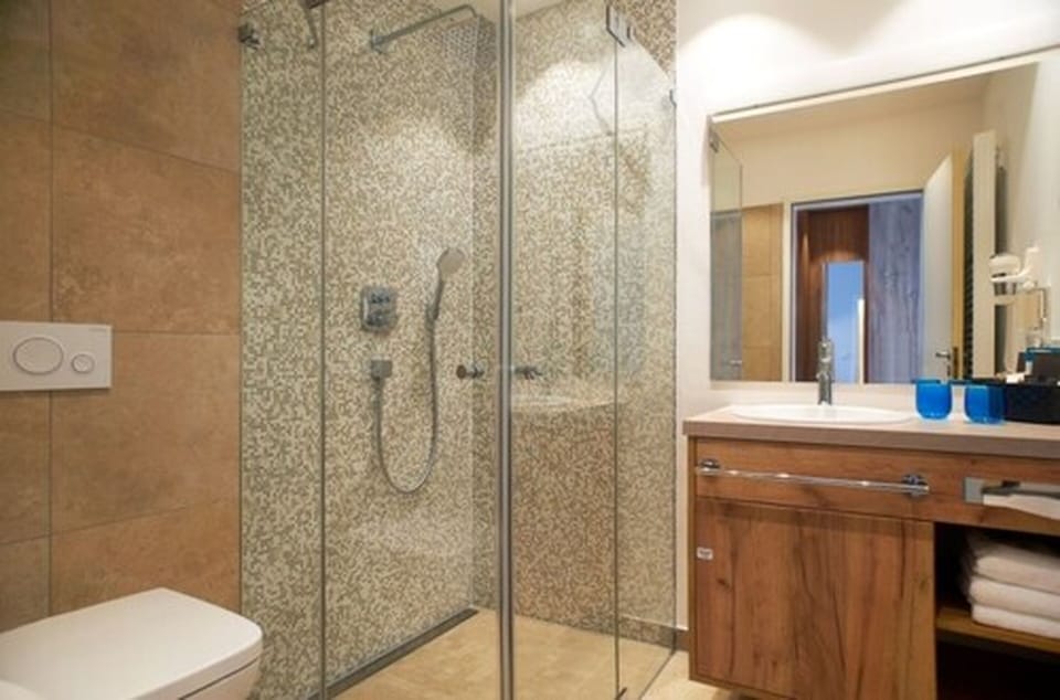 Shower, free toiletries, hair dryer, bathrobes