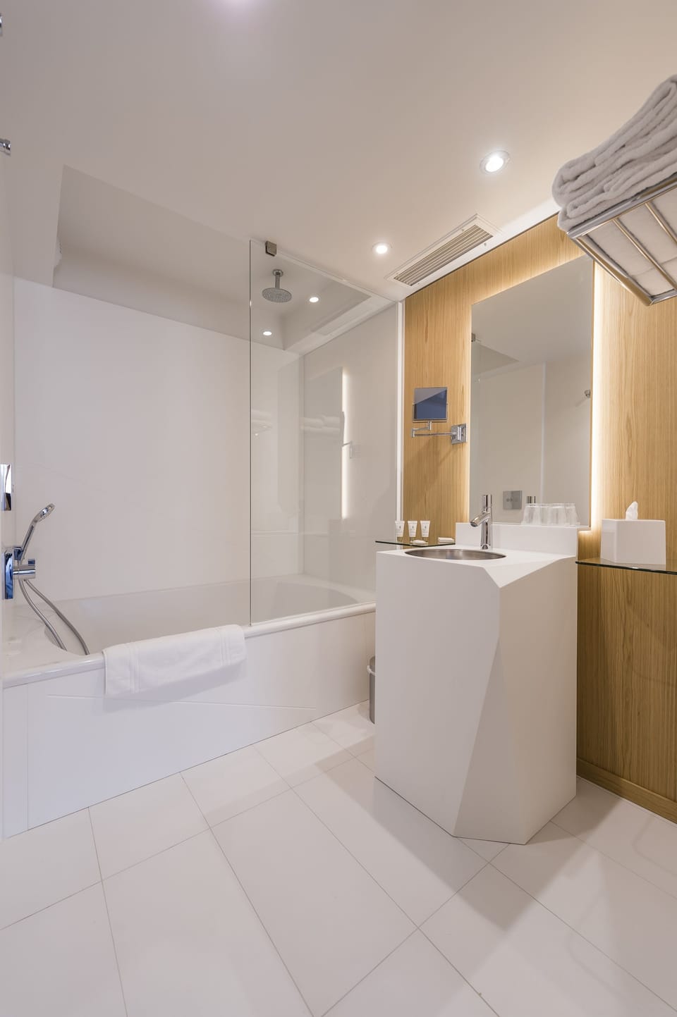 Hair dryer, slippers, towels, soap