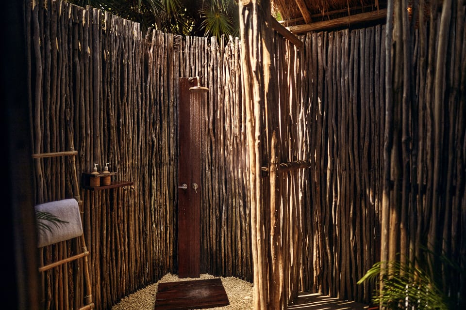 Shower, rainfall showerhead, eco-friendly toiletries, hair dryer