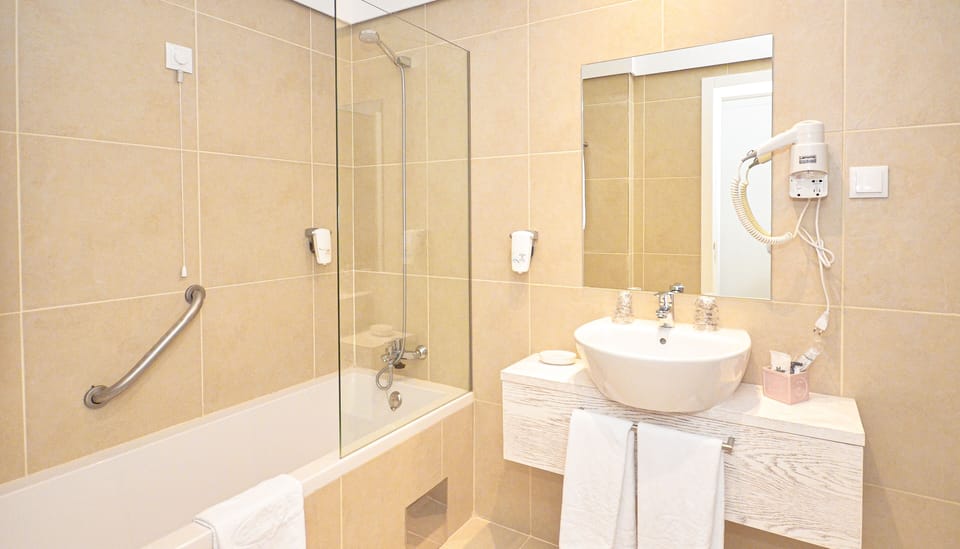 Bathtub, free toiletries, hair dryer, bidet