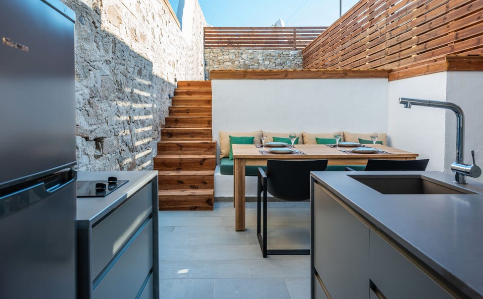 Two bedroom maisonette with semi-private Pool | Private kitchen | Full-size fridge, microwave, stovetop, espresso maker