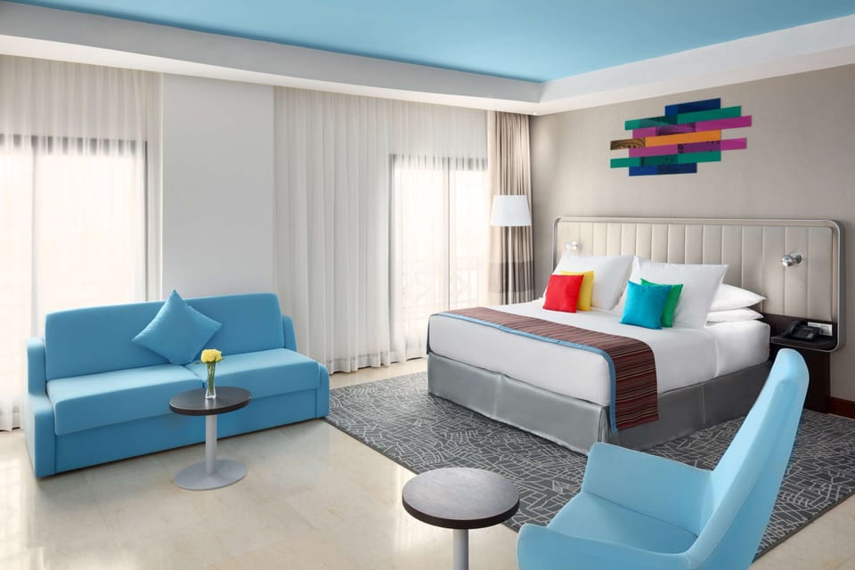 Hypo-allergenic bedding, free minibar, in-room safe, desk