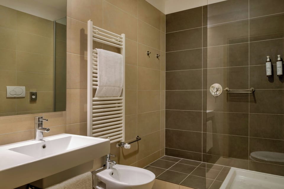 Rainfall showerhead, hair dryer, bidet, towels