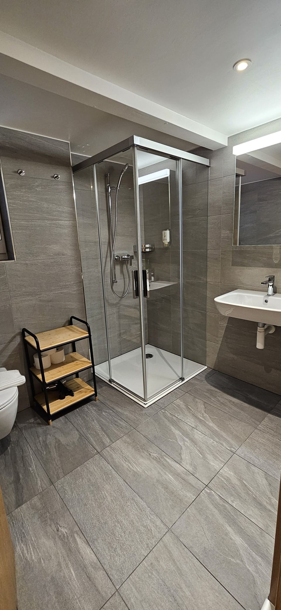 Shower, free toiletries, hair dryer, towels