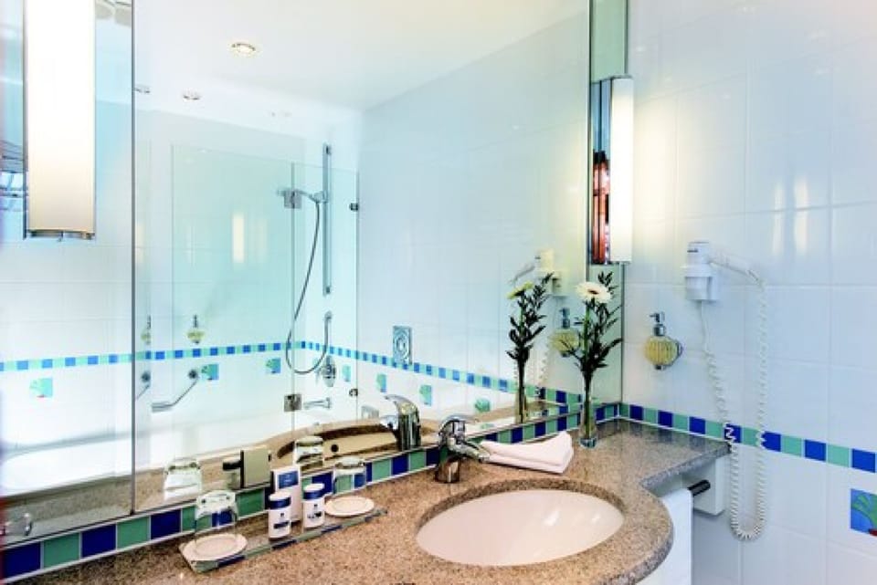 Shower, free toiletries, hair dryer, bathrobes