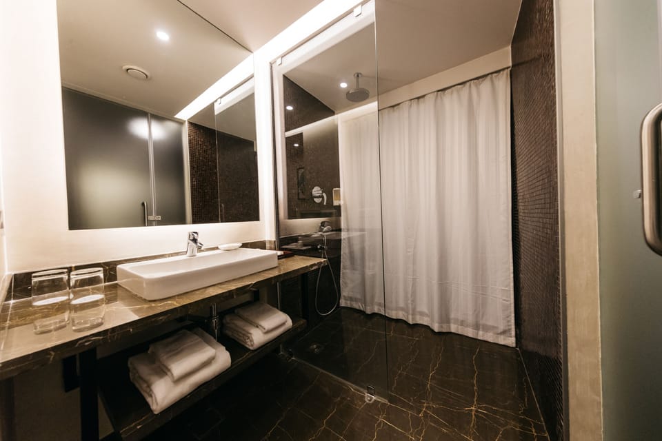 Business Room | Bathroom | Shower, free toiletries, slippers, towels