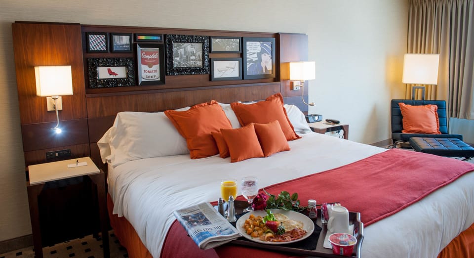 Down comforters, pillowtop beds, in-room safe, desk
