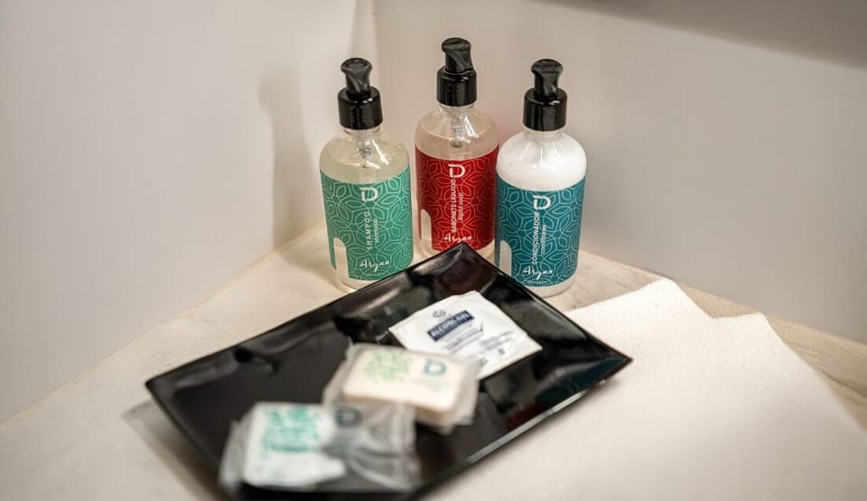 Shower, free toiletries, hair dryer, towels