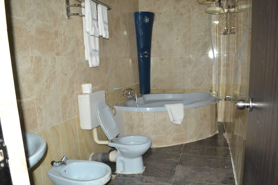 Shower, free toiletries, hair dryer, towels