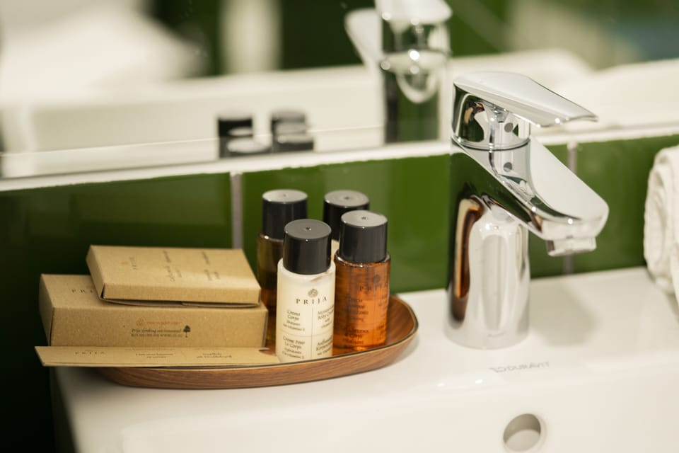 Standard Double Room, Garden View | Bathroom | Designer toiletries, hair dryer, bathrobes, slippers