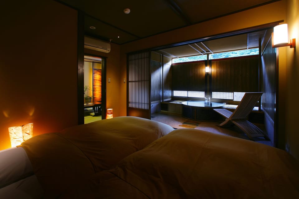 Japanese/Western Style Room with Open-Air Bath [Semi-Suite Yamabiko] | Premium bedding, in-room safe, WiFi (free), individually decorated