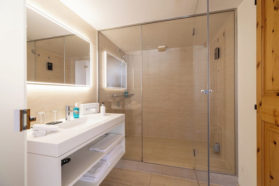 Suite | Bathroom | Free toiletries, hair dryer, bathrobes, towels