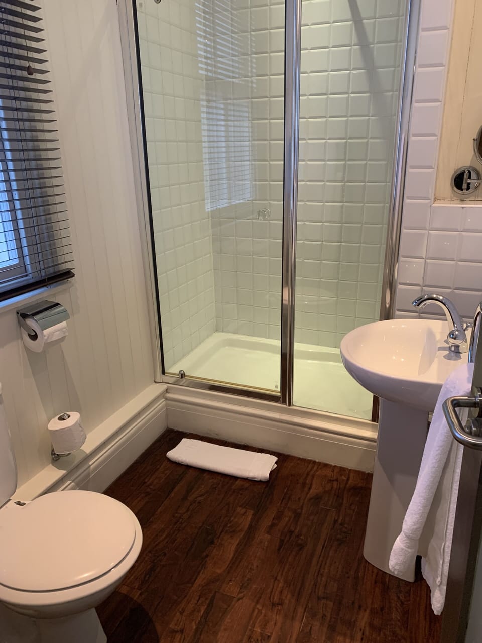 Small double with power shower | Bathroom | Free toiletries, hair dryer, towels