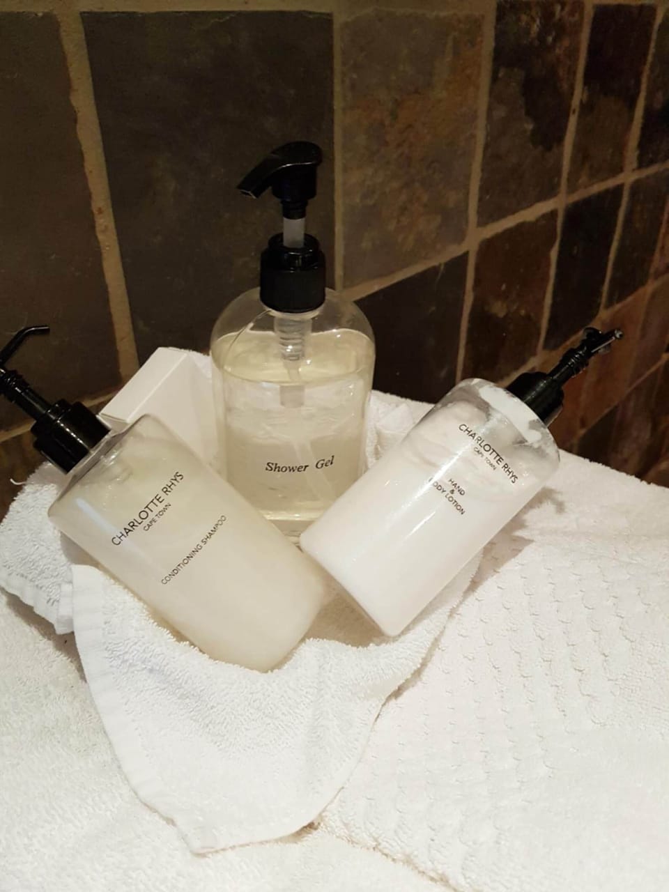 Free toiletries, slippers, towels