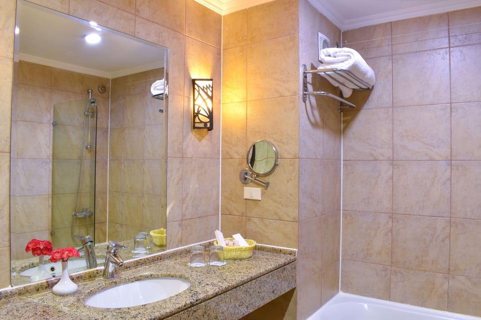 Free toiletries, hair dryer, bidet, towels