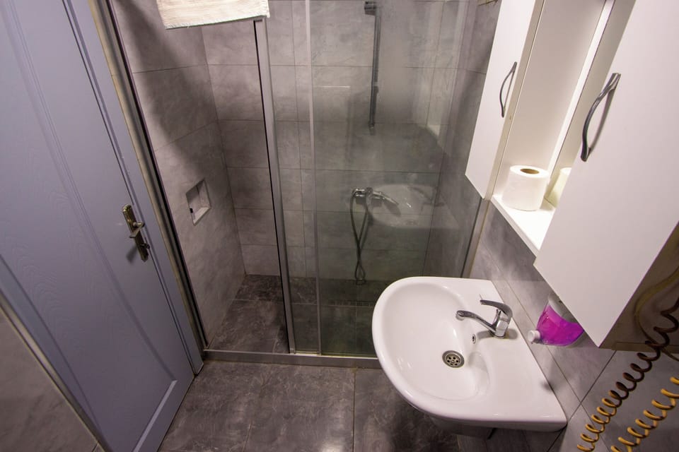Shower, free toiletries, hair dryer, slippers