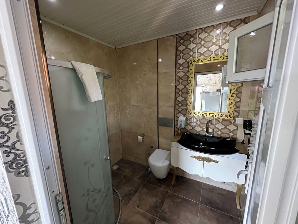 Shower, free toiletries, hair dryer, towels