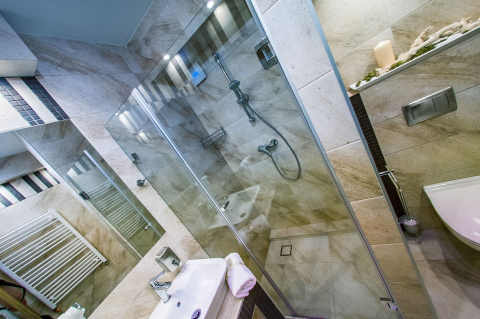 Shower, free toiletries, hair dryer, bathrobes