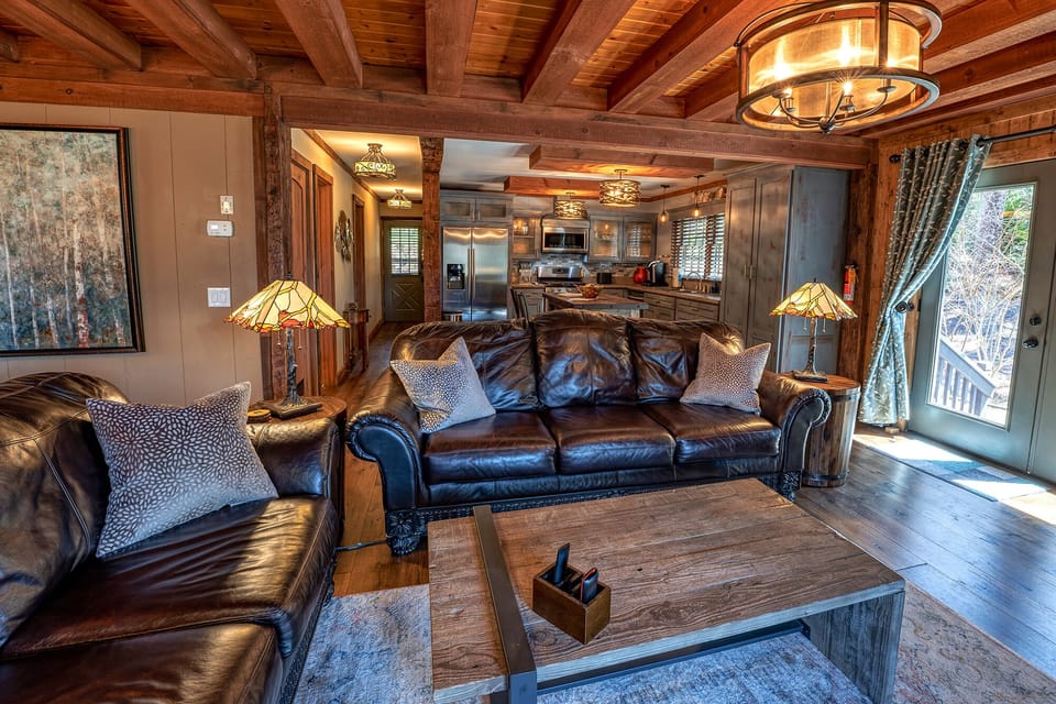 Waters Edge Lakefront Cabin, 3 Bedrooms, Hot Tub | Living area | 36-inch flat-screen TV with satellite channels, TV