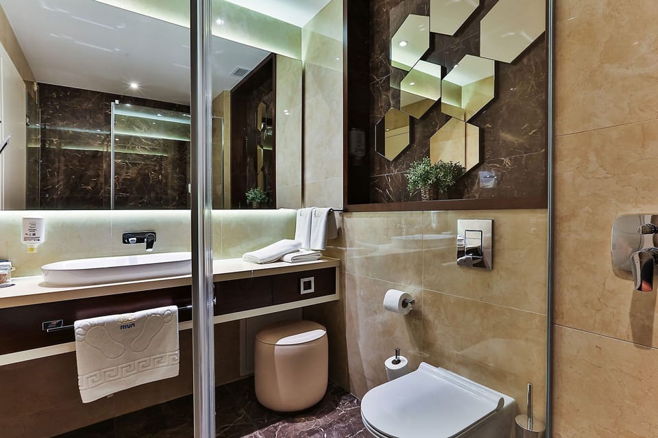 Shower, free toiletries, hair dryer, towels