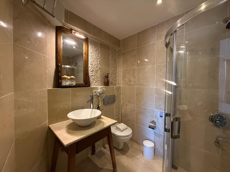 Comfort Triple Room | Bathroom | Shower, hair dryer, slippers, towels