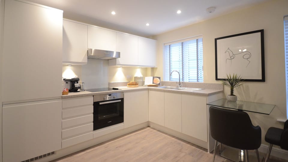 Luxury Apartment, 1 Double Bed, City View | Private kitchen | Full-size fridge, microwave, oven, stovetop