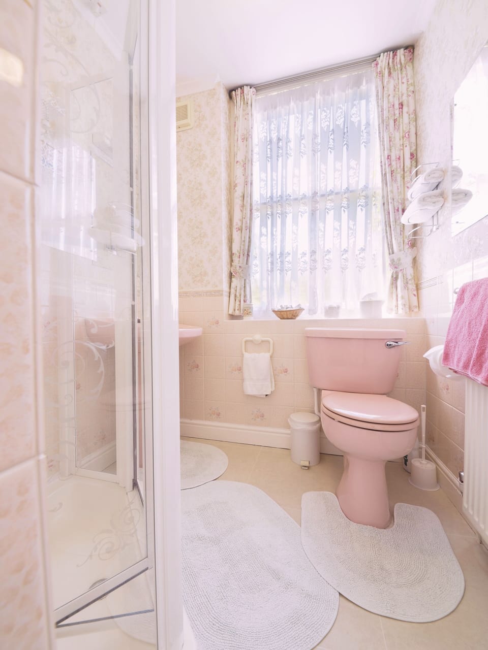 Shower, hair dryer, soap, shampoo