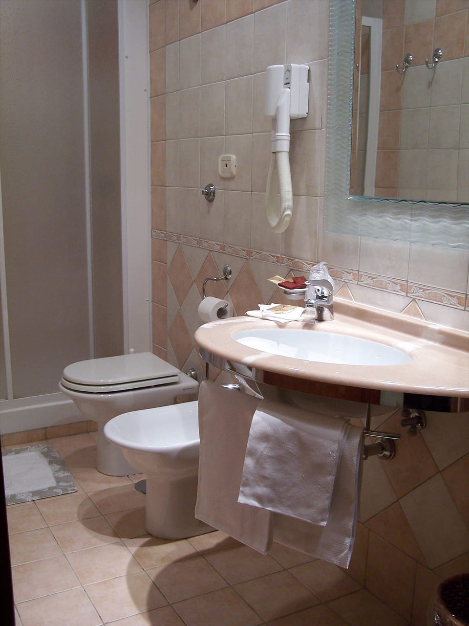 Shower, free toiletries, hair dryer, bidet