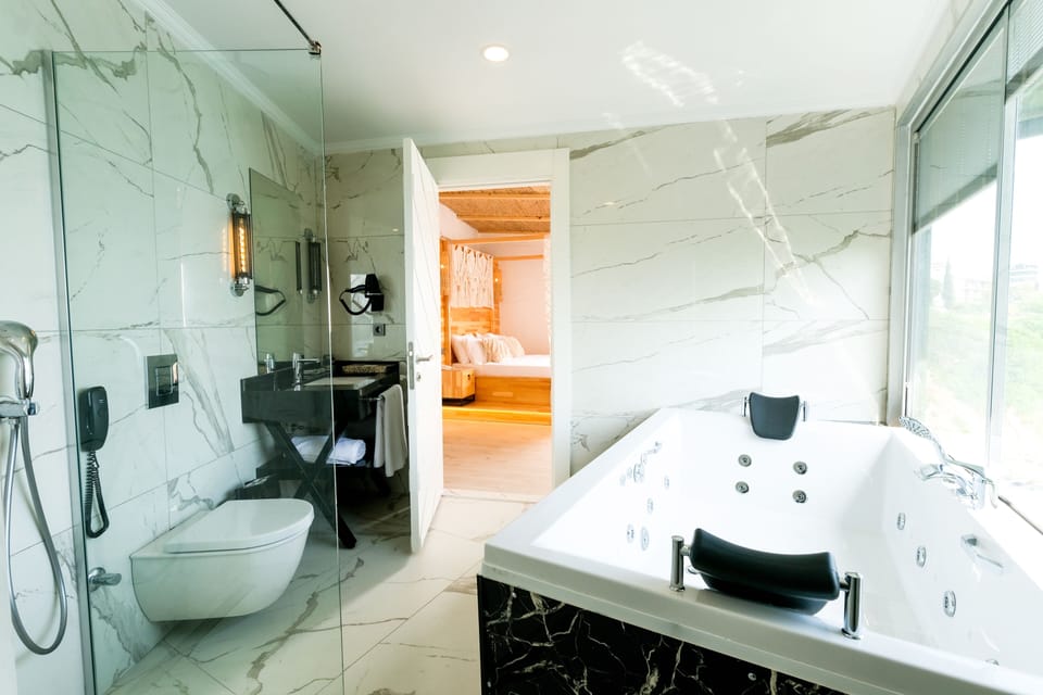 Hair dryer, slippers, towels, soap