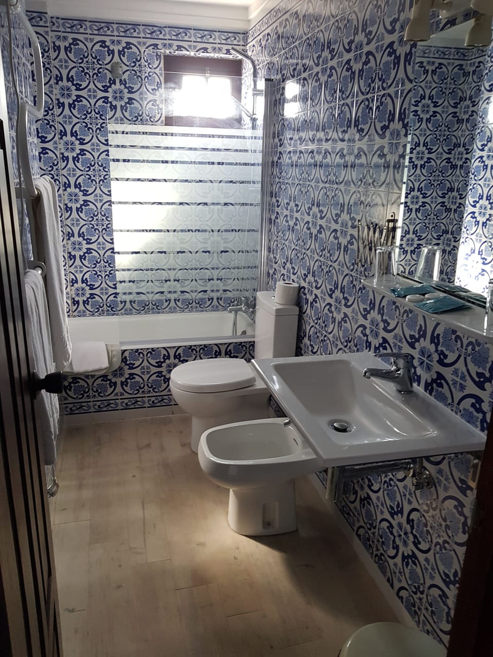 Hair dryer, bathrobes, bidet, towels