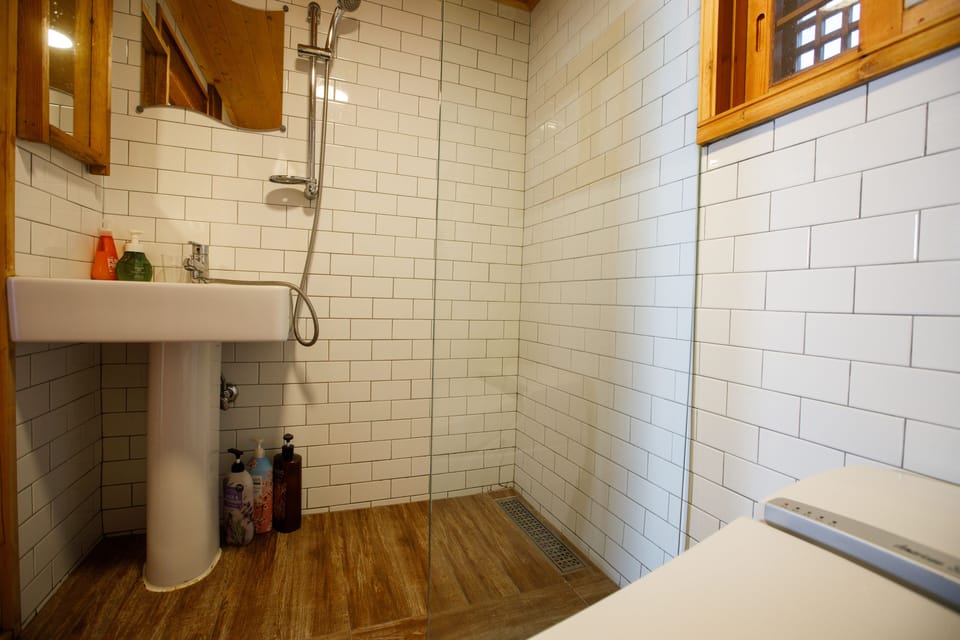 Shower, free toiletries, hair dryer, slippers