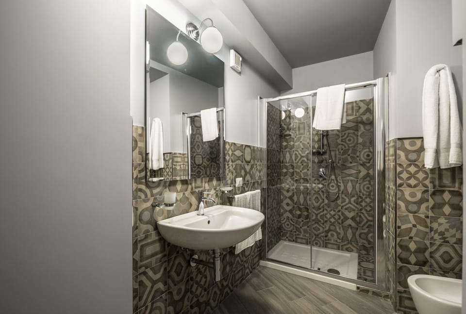 Shower, free toiletries, hair dryer, bidet