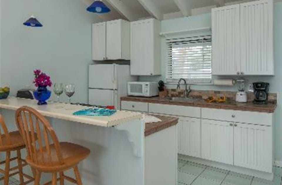 Fridge, microwave, cookware/dishes/utensils