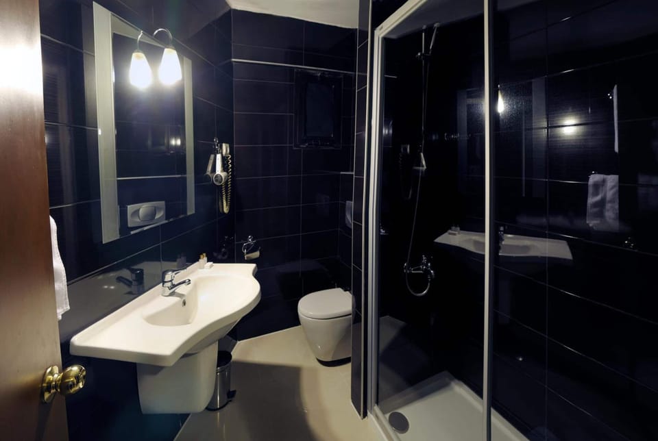 Shower, free toiletries, hair dryer, slippers
