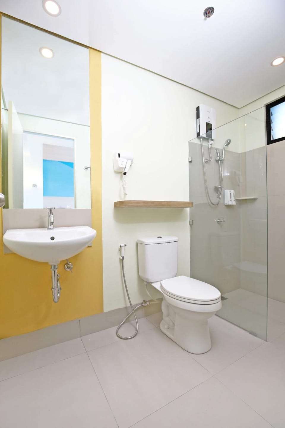 Shower, hair dryer, bidet, towels