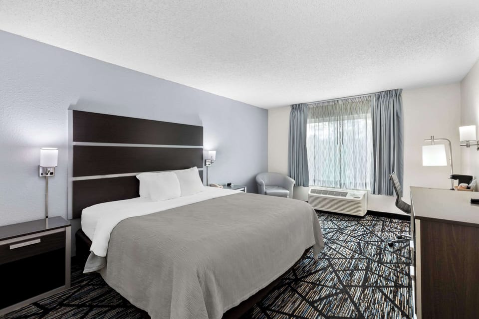 Standard Room, 1 King Bed, Non Smoking | Desk, laptop workspace, blackout drapes, iron/ironing board